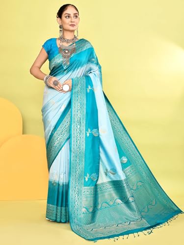 SWORNOF Women's Kanjivaram Soft Silk Banarasi Sarees With Unstiched Blouse Piece (SKY)