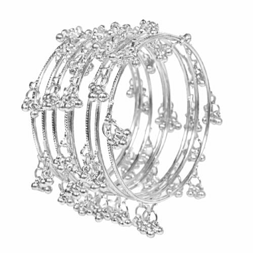 Swara Creations Traditional Kashmiri Ghungroo Latkan Bangles for Women and Girls|Set of 8 Pcs |Silver color (SKU416)