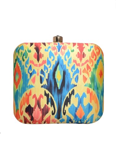 Artklim Blue And Red Ikkat Printed Clutch