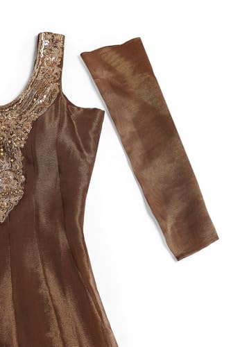 Soch Womens Olive Tissue Floral Gown with Beads and Stones