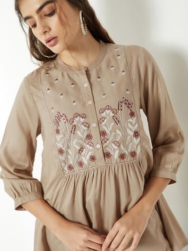 Max Women Embroidered Tunic (Beige_XXL)