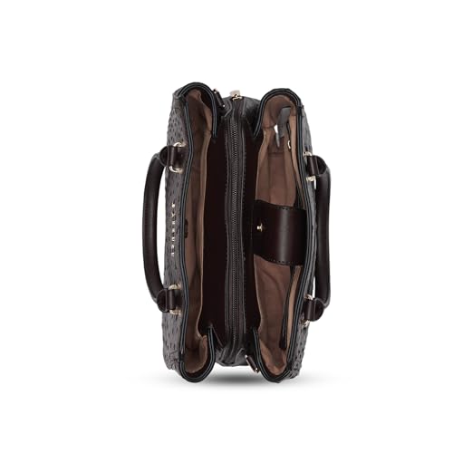 Caprese Britney Medium Satchel Bag for Women | Animal Texture Faux Leather Shoulder Bag with Adjustable & Detachable Strap | Zipper & Magnetic Button Closure | Office & Casual Use (Coffee Brown)