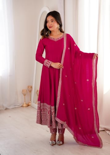 Leeli Peeri Desigenr Vichitra Silk Embroidery Work Anarkali Kurta Set With Dupatta.