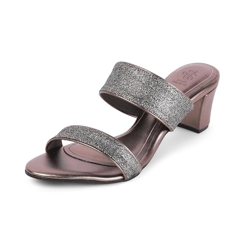 tresmode SHEEN Women's Block Heels Pump Shoes Stylish Pewter, 7 Uk / 40 EU - Almond Toe Ladies Leather Footwear Soft Comfortable Sandals Wear