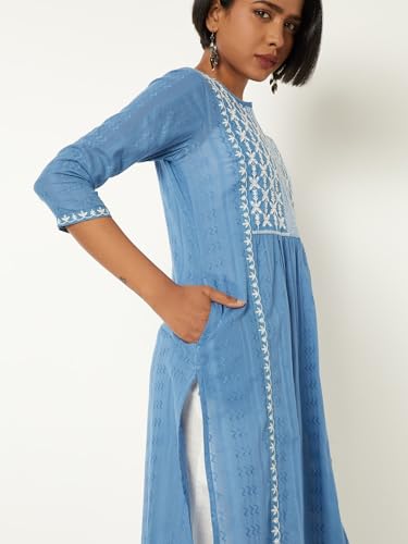 Max Women Embroidered Straight Kurta (Blue_M)