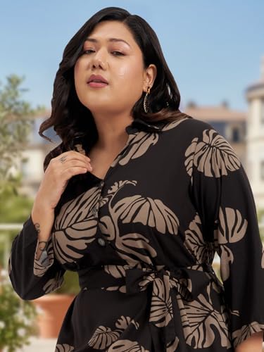 wild U Women Plus Size Dress | Tropical Print | Midi | Pocket | Shirt Dress | Curvy Woman | Western (Brown, 7XL)