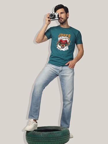 T-70 Men's Polycotton Printed Round Neck T-Shirt | Color - Peacock Green | Size - S
