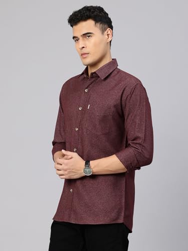 Majestic Man Woolen Cotton Blend Solid Winter Shirt – Full Sleeve, Premium Warm Fabric (Wine, XX-Large)