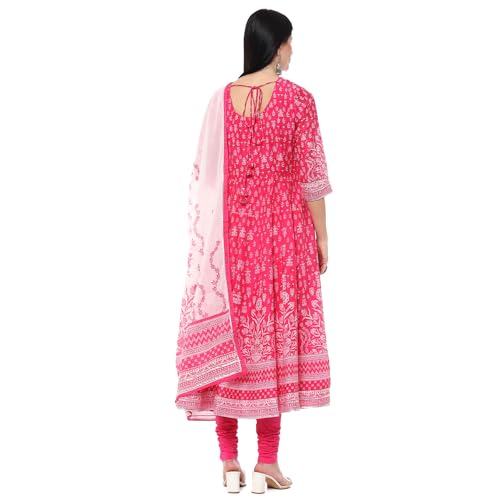 BIBA Women Cotton Anarkali Suit Set (Pink)