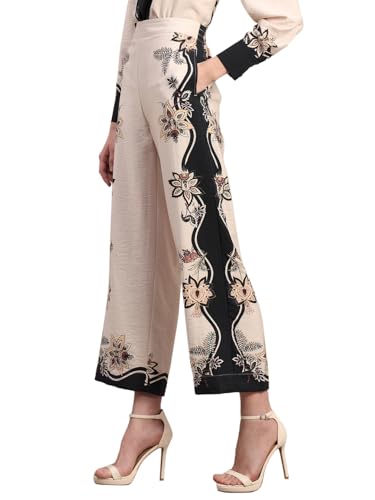 VERO MODA Women's Straight Fit High-Rise Beige Pants