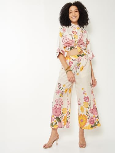 Max Women Floral Print Palazzos (White_L)