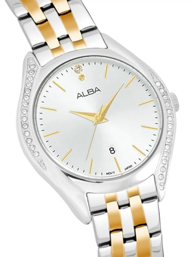 ALBA Stainless Steel Women Analog Wristwatch Ah7Bt3X1, White Dial, Silver Band