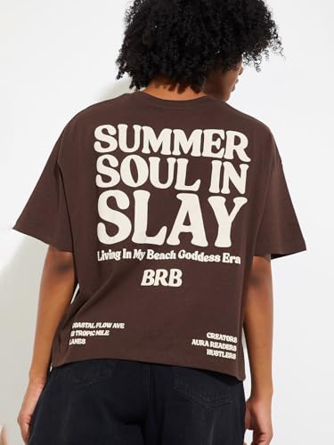 Max URB_N Women Printed Boxy Fit T-Shirt (Brown_L)