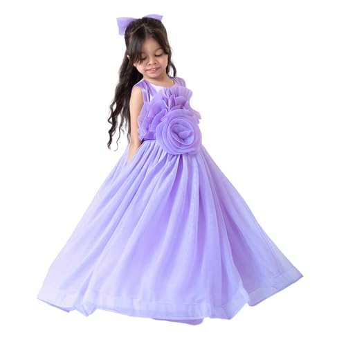 Hopscotch Girls Purple Sleeveless 3D Floral Applique Gown for Age (12-24 Months)
