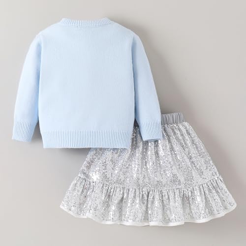 Hopscotch Girls Full Sleeves Embellished Print Blue Skirt set For Ages (18-24 Months)
