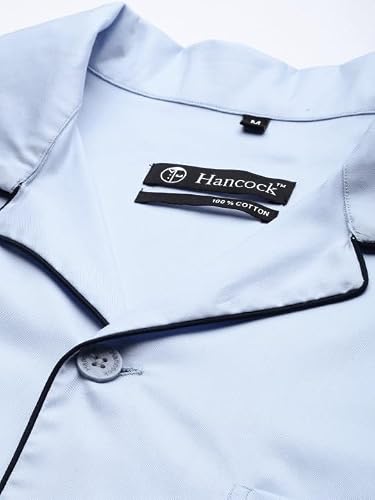 Hancock Men Solid Night Suit Blue Size S