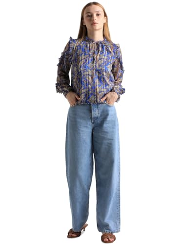 ONLY Women Printed Cotton Regular Fit Blue Top