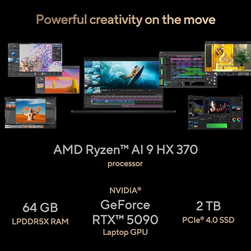 ASUS ProArt P16 OLED (2025), AMD Ryzen AI 9 HX 370, RTX 5090-24GB,64GB RAM, 2TB SSD, 16"/40.64cm Touchscreen, 4K, 120Hz,Windows 11,M365 Basic (1Year)*/Office 2024, Nano Black, 1.95Kg,H7606WX-SE028WS