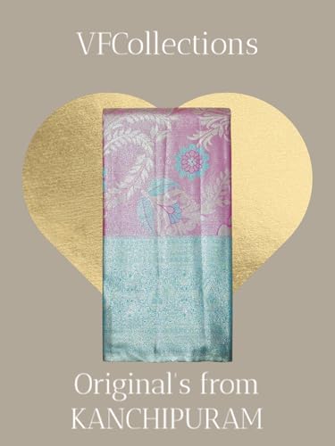 VFCollections Women's Traditional Handloom Kanchipuram Silk Pure - Royal Collections - Pattu Sarees | Rich Zari Woven Design | Bridal Saree | Unstitched Blouse (VFC738-5)