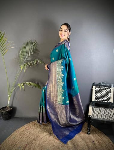 VASTTRAM Women's Original Royal Rajwadi Pure Soft Kanchi Pattu Kanjivaram Kanchipuram Dola Two ton Silk Banarasi Style Saree With Blouse piece (color1.1)