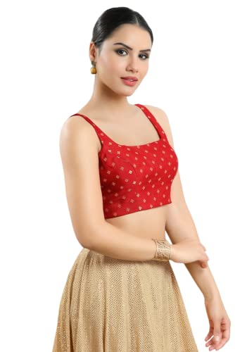 Vamas Women's Silk Padded Self Design Sleeveless Readymade Saree Blouse (X-1000NS_RED_40)