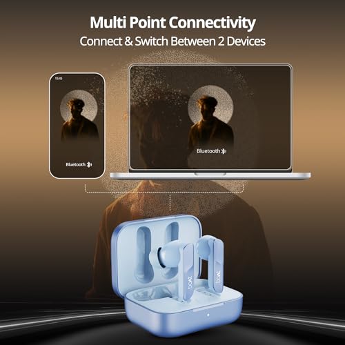boAt Airdopes 800, Dolby Audio, Adaptive EQ by Mimi, 4Mics AI ENx, App Support, Fast Charge, Low Latency, IPX5, v5.3 Bluetooth TWS in Ear Earbuds Wireless Earphones with mic (Interstellar Blue)