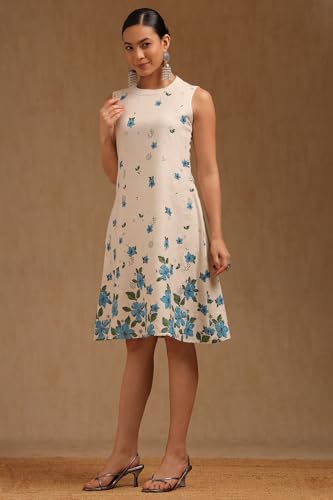 Soch Womens Off White Cotton Floral Print Dress