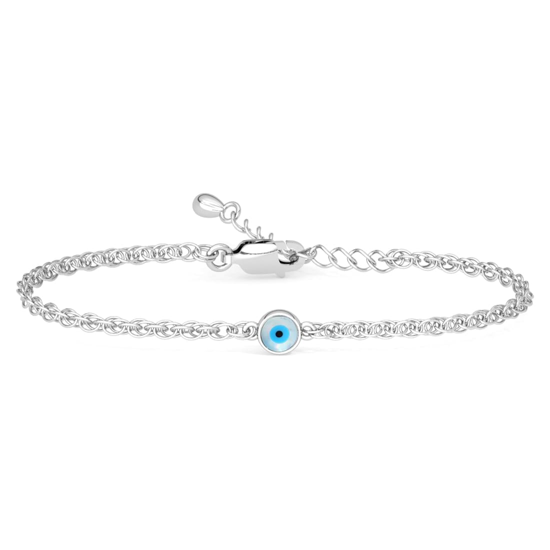 Clara 925 Pure Silver Evil Eye Chain Bracelet, Adjustable, Anti Tarnish Gift for Women and Girls