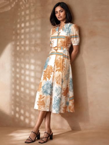 Max Women Floral Print Midi Dress(Multicolour_S)