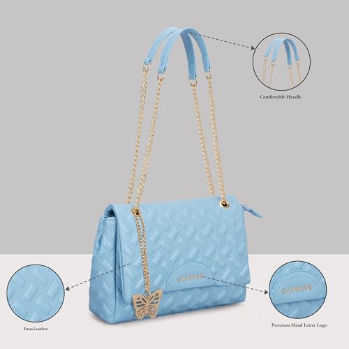Caprese Cloud Large Sling Bag for Women | Embossed Faux Leather Shoulder & Crossbody Bag | Adjustable Strap | Multi-Compartment Purse with Zipper Closure & Elegant Butterfly Charm (Powder Blue)