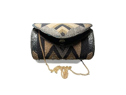 Handcrafted Beaded Clutch Bag with Chain Strap