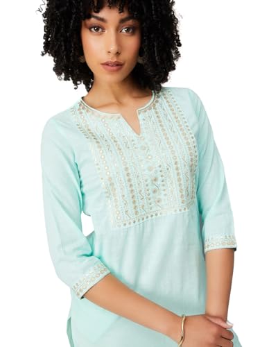 Max Women's Cotton Blend Regular Kurta (PCEKPA25MA_Aqua