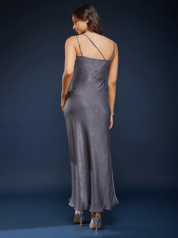 FableStreet Women Satin One Shoulder Slip Dress - Grey (FSDR1107GREY-S), Knee-Length