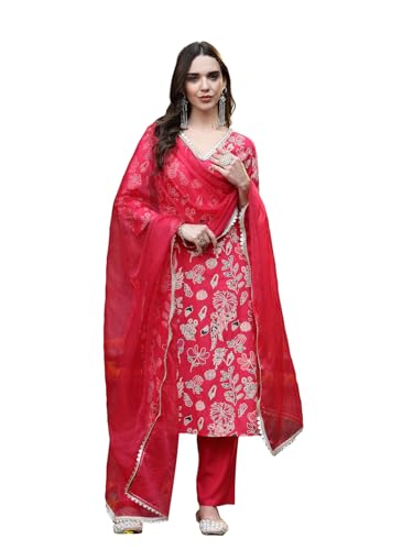 Stylum Women's Floral Printed Rayon Straight Kurta Pant Dupatta Set