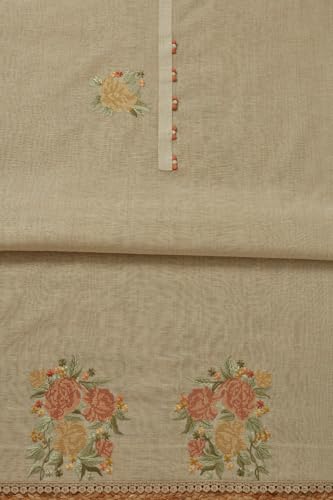 Soch Womens Beige Chanderi Floral Print Unstitch Dress Material With Thread Work