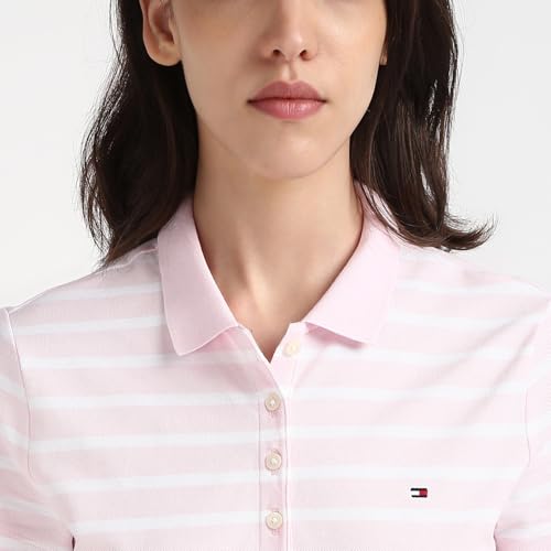 Tommy Hilfiger Women Pink Striped Cotton Short Sleeve Dress