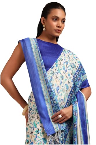 Soch Womens Blue Pashmina Paisley Print Saree