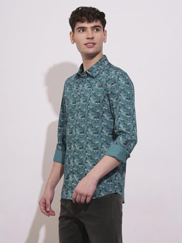 Being Human Teal Slim Fit Regular Collar Men's Shirt Clothing