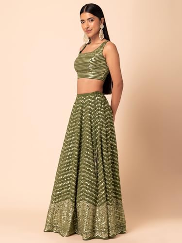 Zeel Clothing Women's Sequins Zari Embroidered Georgette Designer Lehenga Choli with Dupatta (7093-Green-Womens-Lehenga-Choli-Latest; Free Size) (Green)