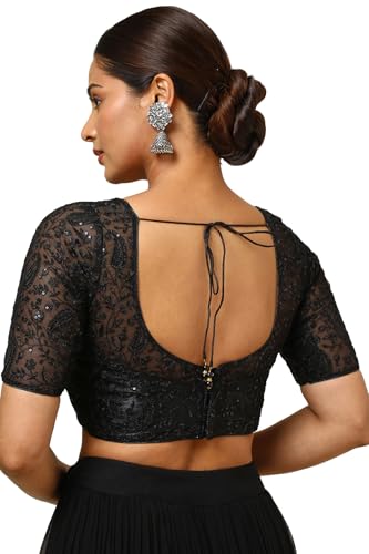 Soch Womens Black Embroidered Padded Net Blouse with Sequins