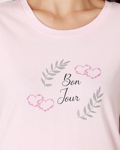 BODYCARE Women's Cotton Printed T-Shirt and Shorts Set | Soft & Breathable Nightwear | Short Sleeves | Loungewear Co-Ord Set | BSSS17034_100 Multicolour