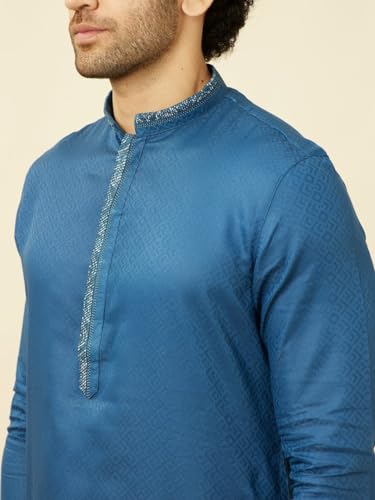 Manyavar Mens Blue Cotton Kurta Pyjama Set