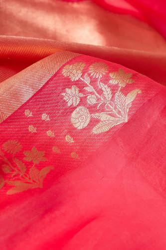Taneira Pink Pure Silk Organza Kadwa Banarasi SareeWith Unstitched Blouse(SAIH01AD6178-Pink)