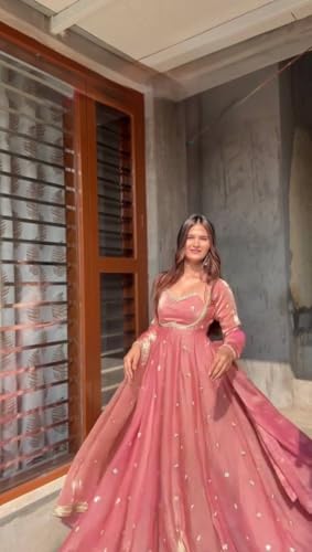 THE AYRA FASHION Women's Pink Silk Blend Anarkali Gown with Dupatta – Designer Ethnic Long Kurta Set (IN, Alpha, 2XL, Regular)