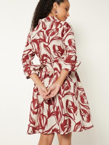 Max Women Printed Shirt Dress (Off White_L)