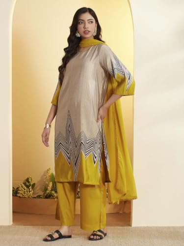 BIBA Viscose Blend Printed Straight Casual Kurta With Palazzo And Dupatta