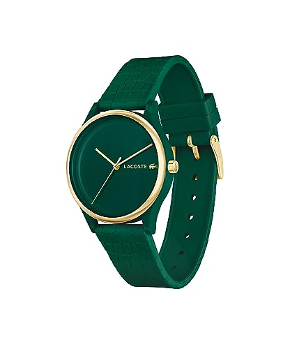 Lacoste Mini Crocodelle Women’s Quartz Watch - Minimalist Three-Hand Timepiece, Mesh Bracelet, Sunray Dial with Crocodile Logo, Polished Case and Bezel, Modern Design - Gift for Her 28mm, Dark Green