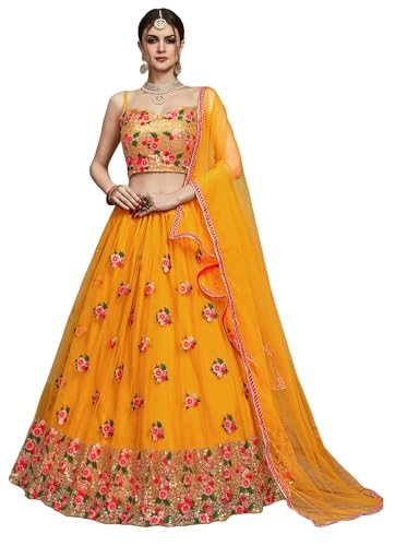 AG Clothing Women's Net Semi Stitched Lehenga Choli With Dupatta | Thread And Sequin Embroidery Pattern | Traditional, Wedding, Ethnic Wear Lehenga (AD-EUPHORIA-VOL2O-2901-Yellow)