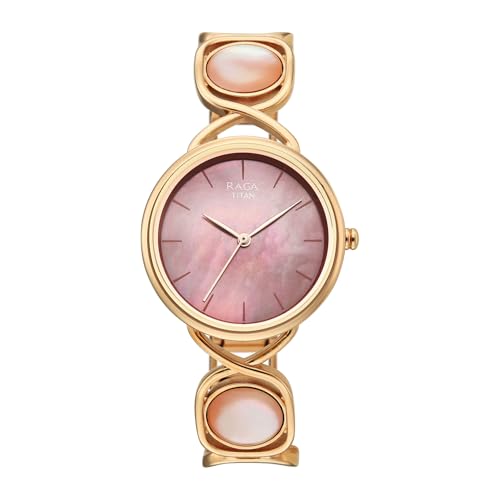 Titan Raga Power Pearls 2.0 with Quartz Analog Mother of Pearl Dial Rose Gold Brass Strap Watch for Women - 2810WM02F
