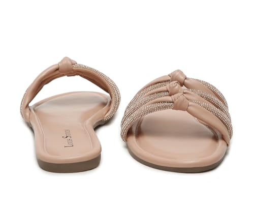 LOUIS STITCH Women's Fashion Flat Slip On Sandals | Open Toe Nude Stylish Flat Sandal for Ladies, Comfortable All day Wear Slipper | LSOF-LDSL-GLTSNU | UK-8